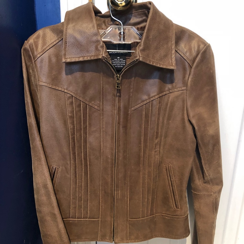 Distressed brown leather jacket